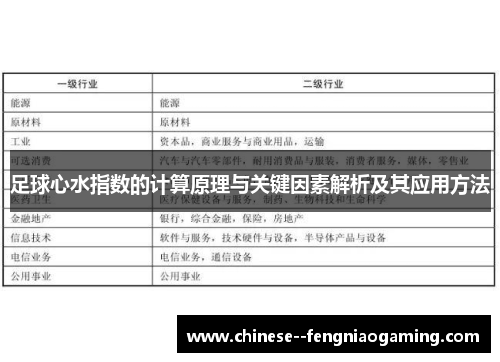 足球心水指数的计算原理与关键因素解析及其应用方法 足球心水指数的计算原理与关键因素解析及其应用方法