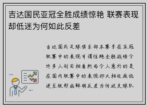 吉达国民亚冠全胜成绩惊艳 联赛表现却低迷为何如此反差